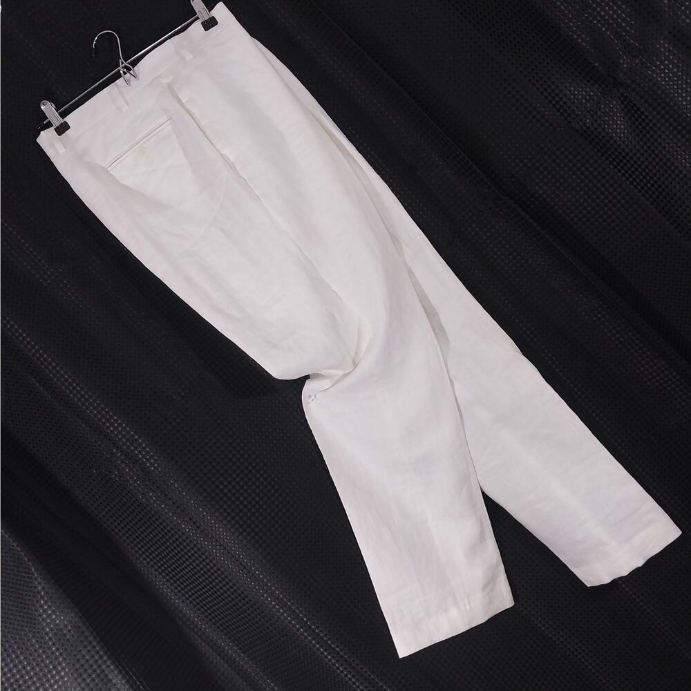 NWOT! CALVIN KLEIN! WHITE LINEN 100%, FLAT FRONT, STRAIGHT LEG PANTS! SZ 38x32